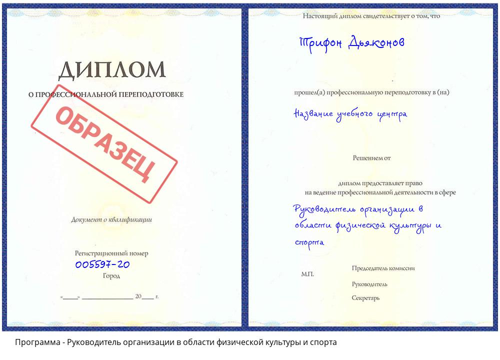 Руководитель организации в области физической культуры и спорта Геленджик