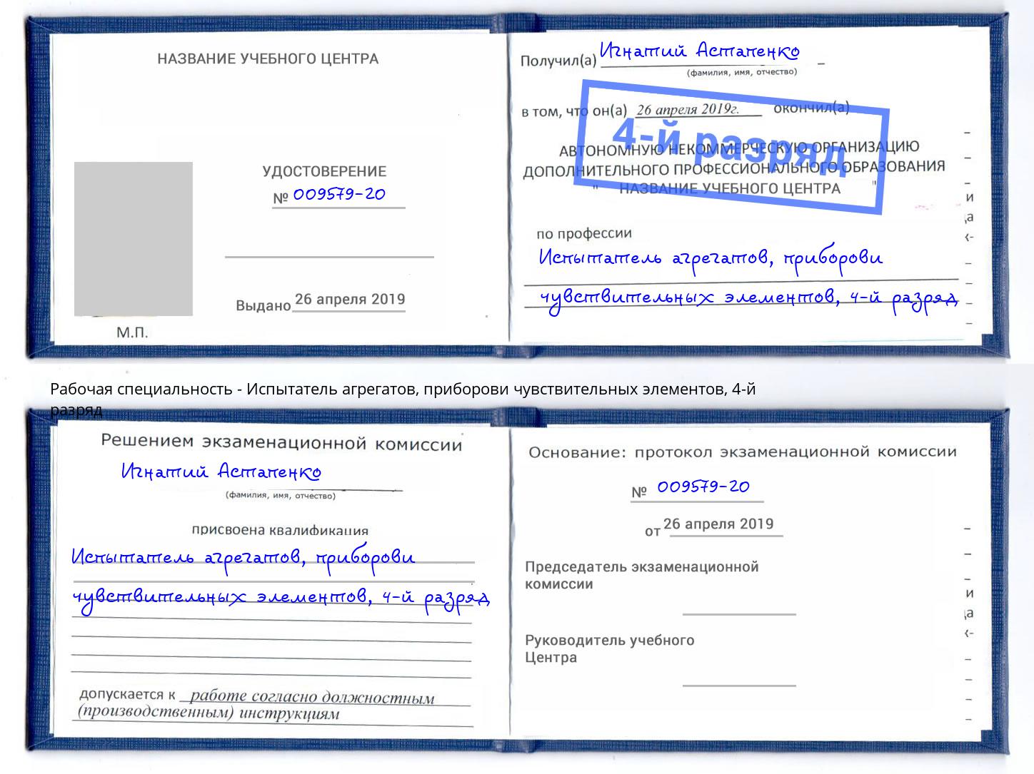 корочка 4-й разряд Испытатель агрегатов, приборови чувствительных элементов Геленджик