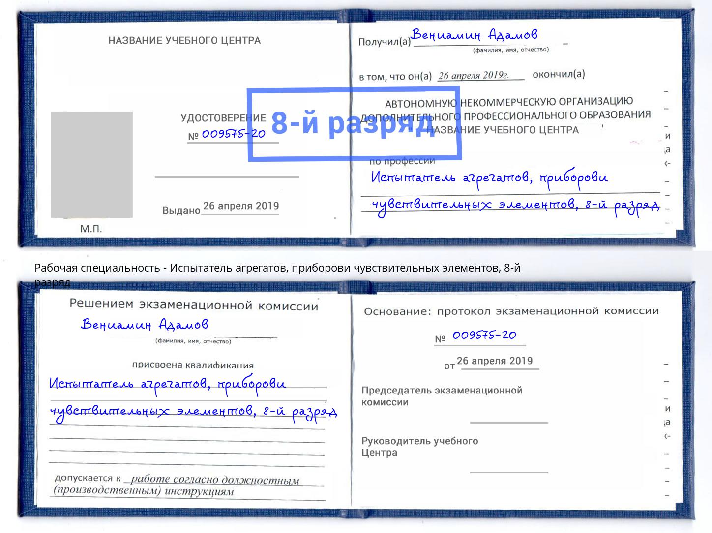 корочка 8-й разряд Испытатель агрегатов, приборови чувствительных элементов Геленджик